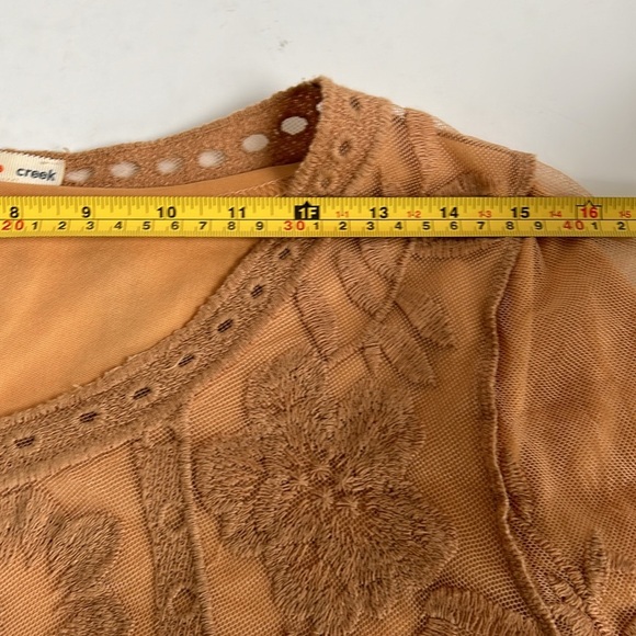 Orange Creek lined lace embroidered scalloped hem boho hippie dress tan/orange - Picture 14 of 16
